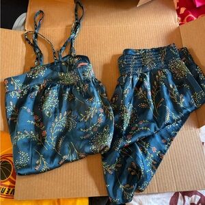 Anthropologie Blue Floral Pajama Set